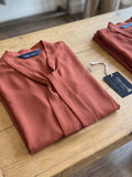 Women's Elegant Tie-Neck Long Sleeve Crepe Blouse – Dusty Rose