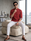 Vida Loca 100% Cotton  Rust Color Full Sleeve Chinese collar Cotton Printed Kurta For men and Boys.
