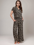 Women Black & Brown Printed Nightsuit