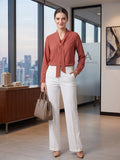 Women's Elegant Tie-Neck Long Sleeve Crepe Blouse – Dusty Rose