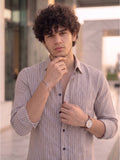 Men’s Pure Cotton Textured Gray Light  Casual Shirt – Regular fit, Full Sleeves