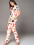 Women Modern Classic White Printed Night Suit