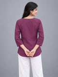 Women’s Magenta Pure Cotton Floral Printed 3/4 Sleeve Kurti with Front Button Detail