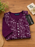 Women’s Purple Pure Cotton Floral Printed 3/4 Sleeve Kurti with Button Detail