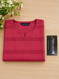 Women’s Pure Cotton Pink Striped 3/4 Sleeve Casual Top with Notched Neckline