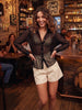 Women’s Black Sheer Button-Down Cover-Up Shirt with Long Sleeves