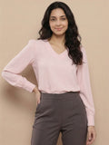 Women’s Crepe Formal Top | Elegant V-Neck Office Wear Blouse