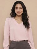 Women’s Crepe Formal Top | Elegant V-Neck Office Wear Blouse