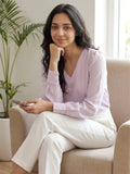 Women’s Crepe Formal Top | Elegant V-Neck Office Wear Blouse