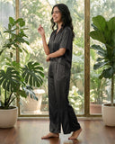 Women’s Black Linen Lounge Co-ord Set | Relaxed Fit Nightwear & Casual Wear