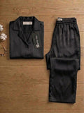 Women’s Black Linen Lounge Co-ord Set | Relaxed Fit Nightwear & Casual Wear