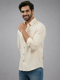 Men's White Self-Design Pure Cotton Straight Kurta | Mandarin Collar | Full Sleev