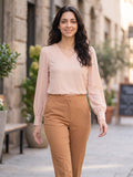 Women’s Crepe Formal Top | Elegant V-Neck Office Wear Blouse