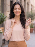 Women’s Crepe Formal Top | Elegant V-Neck Office Wear Blouse
