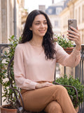 Women’s Crepe Formal Top | Elegant V-Neck Office Wear Blouse