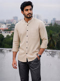 Men's White Self-Design Pure Cotton Straight Kurta | Mandarin Collar | Full Sleev