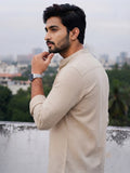 Men's White Self-Design Pure Cotton Straight Kurta | Mandarin Collar | Full Sleev
