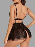 Women's Black Lace Babydoll Lingerie Set with Adjustable Straps