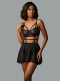 Women's Floral Lace Babydoll Lingerie Set | Elegant Sleeveless Nightwear Dress ( 271 )