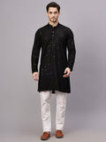 Yugnik Men's Yellow Chikankari Embroidered Sequined Long Kurta Set