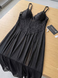 Women’s Lace Mesh Babydoll Nightdress with Side Slit Lingerie Gown
