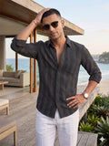 Men’s Pure Cotton Textured Striped Casual Shirt – Regular fit, Full Sleeves, Charcoal Black