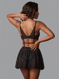 Women's Floral Lace Babydoll Lingerie Set | Elegant Sleeveless Nightwear Dress ( 271 )