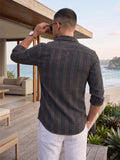 Men’s Pure Cotton Textured Striped Casual Shirt – Regular fit, Full Sleeves, Charcoal Black