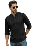 100% Cotton Black Mens Strip Full Sleeve Kurta