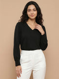 Women’s Crepe Formal Top | Elegant V-Neck Office Wear Blouse