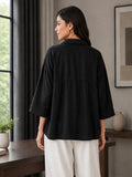 Women’s Black Viscose Shirt Style Top | Collared Neck Full Sleeve Relaxed Fit Tunic | Elegant Casual Wear
