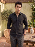 Men Black Textured Pure Cotton Casual Shirt – Regular Fit