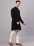 Yugnik Men's Yellow Chikankari Embroidered Sequined Long Kurta Set