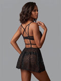 Women's Black Lace Babydoll Lingerie Set with Adjustable Straps