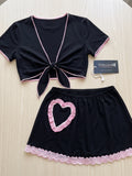 Women’s Bow-Detail Lingerie Set with Ruffle Mini Skirt