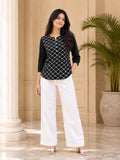Women’s Elegant Georgette Printed Top – Black & White 3/4 Sleeve Casual Tunic