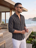 Men’s Pure Cotton Textured Striped Casual Shirt – Regular fit, Full Sleeves, Charcoal Black