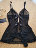 Women’s Sheer Babydoll Nightdress Set | Mesh Lace Lingerie with Panty (189)