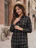 Women's Two Piece Set, Baby Black, Shirts with Wide Leg Trousers, Full Sleeve