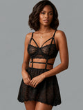 Women's Black Lace Babydoll Lingerie Set with Adjustable Straps