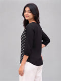 Women’s Elegant Georgette Printed Top – Black & White 3/4 Sleeve Casual Tunic