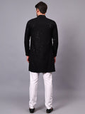 Yugnik Men's Pista Chikankari Florist Sequined Long Kurta Set