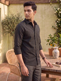 Men Black Textured Pure Cotton Casual Shirt – Regular Fit