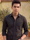Men Black Textured Pure Cotton Casual Shirt – Regular Fit