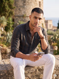 Men’s Pure Cotton Textured Striped Casual Shirt – Regular fit, Full Sleeves, Charcoal Black