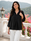 Women’s Black Viscose Shirt Style Top | Collared Neck Full Sleeve Relaxed Fit Tunic | Elegant Casual Wear