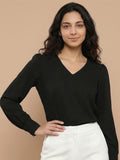 Women’s Crepe Formal Top | Elegant V-Neck Office Wear Blouse