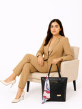 Women’s Black PU Leather Tote Bag with Printed Scarf | Stylish Shoulder Handbag