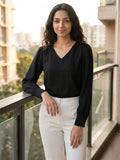 Women’s Crepe Formal Top | Elegant V-Neck Office Wear Blouse