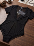 Women’s Black Sheer Robe Lingerie Set with Lace Trim and Satin Belt ( RDB41 )